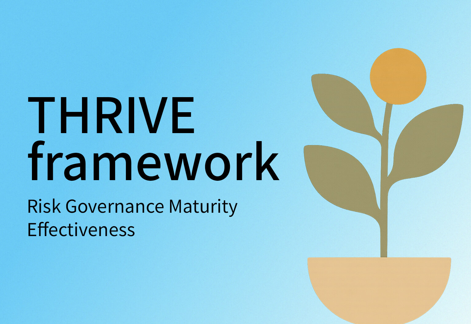 Blue gradient banner with a stylized plant in a pot beside the text 'THRIVE framework' and 'Risk Governance Maturity Effectiveness'. (informative)