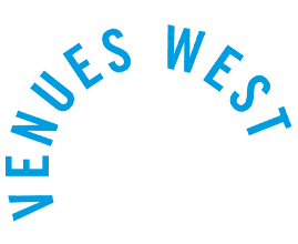 Venues West logo—the blue wordmark curved in an arc above.