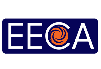 EEQA logo: white EEQA letters on a dark blue rounded rectangle with an orange spiral inside the Q